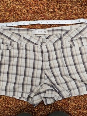 Route 66 Neutral Plaid Shorts in Beige and Gray Y2k